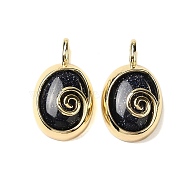 Synthetic Blue Goldstone Oval Pendants, Ion Plating(IP) Golden Plated Brass Vortex Charms, 24x14x6mm, Hole: 4.5x2.5mm(G-K371-01G-04)