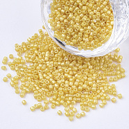 Pearlized Cylinder Seed Beads, Uniform Size, Yellow, 1.5~2x1~2mm, Hole: 0.8mm, about 4000pcs/bag, about 50g/bag(SEED-Q036-02A-E11)