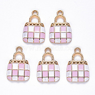 Alloy Enamel Pendants, Handbag, Light Gold, Pearl Pink, 21x13.5x3mm, Hole: 2mm(ENAM-N054-006A)