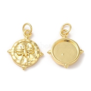 Eco-Friendly Brass Pendants, with Jump Ring, Lead Free & Cadmium Free, Flat Round with Bee Charm, Real 18K Gold Plated, 17x15x3mm, Hole: 3mm(KK-M246-37G)