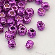 Glass Seed Beads, Dyed Colors, Round, Purple, Size: about 4mm in diameter, hole:1.5mm(E06900B4)