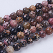Natural Rhodonite Beads Strands, Round, 6~6.5mm, Hole: 1mm, about 64pcs/strand, 15.3 inch(39cm)(G-P318-04-6mm)