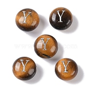 Natural Tiger Eye Beads, Rondelle with Letter, Letter Y, 8.5~9x5~5.5mm, Hole: 1.2mm(G-L524-20Y-02)