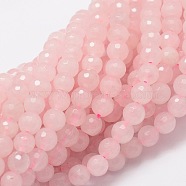 Faceted Round Natural Rose Quartz Bead Strands, 6mm, Hole: 1mm, about 68pcs/strand, 15.3 inch(G-L437-12-6mm)