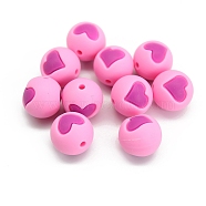 Round with Heart Pattern Food Grade Silicone Beads, Chewing Beads For Teethers, DIY Nursing Necklaces Making, Pearl Pink, 15mm(PW-WG95999-10)