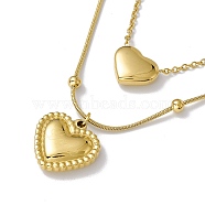 Ion Plating(IP) 304 Stainless Steel Heart Pendants Double Layered Necklace with Satellite Chains for Women, Golden, 15.20 inch(38.6cm)(NJEW-F298-08G)