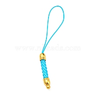 Korean Polyester Thread Pendants Decorations, with Golden Tone Brass Findings, Cyan, 73mm, Hole: 1.6mm(FIND-K011-01G-02)