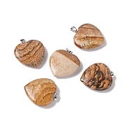 Natural Picture Jasper Pendants, with Platinum Tone Brass Findings, Heart Charm, 27~28x25x7mm, Hole: 7x4mm(G-G956-B57-FF)