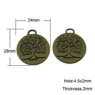 Tibetan Style Alloy Tree of Life Pendants, Lead Free & Cadmium Free & Nickel Free, Flat Round, Antique Bronze, 28x24x2mm, Hole: 4.5x2mm(TIBEP-19040-AB-NR)