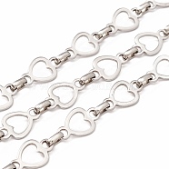 201 Stainless Steel Heart & Oval Link Chains, Unwelded, with Spool, Stainless Steel Color, Links: 15.5x9x1mm, 6x4x1.8mm(CHS-C003-01P)