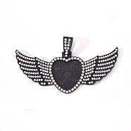 Alloy Pendant Cabochon Settings, with Crystal Rhinestone, Cadmium Free & Lead Free, Heart with Wing, Electrophoresis Black, Tray: 23x25mm, 38.5x88x5mm, Hole: 16x6mm(PALLOY-S107-002EB-RS)