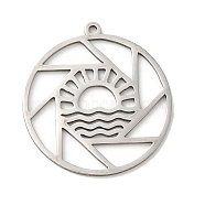 201 Stainless Steel Pendants, Sun-Wave Circle, Stainless Steel Color, 27x25x1mm, Hole: 1.4mm(STAS-B049-02P)