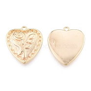 Brass Pendants, Cadmium Free & Nickel Free & Lead Free, Heart with Rose, Real 18K Gold Plated, 18x15.5x2.5mm, Hole: 1.2mm(KK-N216-580LG)