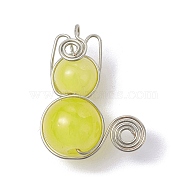 Imitation Jade Glass Bead Pendants, with Platinum Copper Wire Wrapped, Unicorn Charms, Yellow, 20x15~16x8~8.5mm, Hole: 2.5mm(PALLOY-JF02479-01)