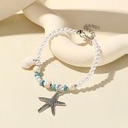 Bohemian Shell Beaded Bracelets, Summer Beach Vacation Starfish Charm Bracelets for Women(JB7649-8)