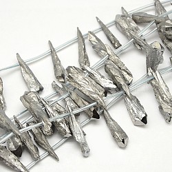 Electroplate Gemstone Natural Quartz Crystal Beads Strands, Nuggets, Silver Plated, Silver, 18~35x6~14x6~12mm, Hole: 1mm, about 22pcs/strand, 15.74 inch(G-L135-05)