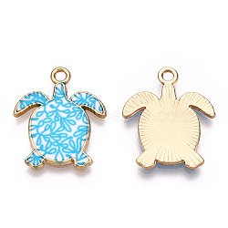 Printed Alloy Pendants, Light Gold, Tortoise Charm, Deep Sky Blue, 21.5x18x1.5mm, Hole: 1.8mm(ENAM-N056-179-05)