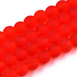 Transparent Glass Beads Strands, Frosted, Round, Red, 6~6.5mm, Hole: 1.4mm, about 67~70pcs/strand, 14.76 inch~15.16 inch(37.5~38.5cm)(X-GLAA-T032-T6mm-MD09)