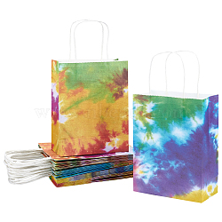 PandaHall Elite 24Pcs Rectangle with Tie-Dye Pattern Kraft Paper Bag, with Handle, for Party Recycled Gift Packaging Bag, Colorful, 30.5cm, 12pcs/set, 2sets/bag(CARB-PH0002-08)