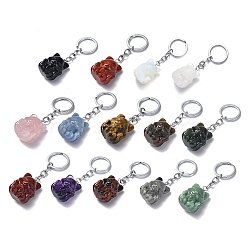 Natural/Synthetic Gemstone Keychains, with Iron Keychain Clasps, Fox, 8cm(KEYC-P011-03P)