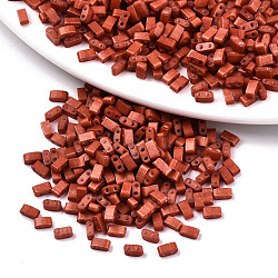 2-Hole Glass Seed Beads, Baking Paint, Rectangle, FireBrick, 4.5~5.5x2x2~2.5mm, Hole: 0.5~0.8mm, about 2000pcs/bag(SEED-S031-M-SH1005F)