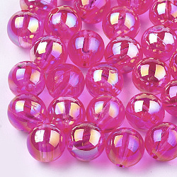 Transparent Plastic Beads, AB Color Plated, Round, Fuchsia, 8mm, Hole: 1.8mm, 2000pcs/500g(OACR-S026-8mm-12)