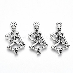 Tibetan Style Alloy Pendants, Lead Free & Cadmium Free, Skeleton, Antique Silver, 25.5x13.5x3mm, Hole: 1.8mm, about 385pcs/500g(TIBE-S323-057AS-RS)