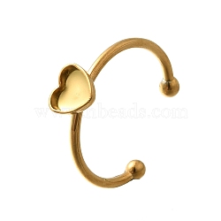 304 Stainless Steel Open Cuff Ring Components, Pad Ring Setting, Heart, Golden, Heart: 7.5x7mm, Adjustable, Tray: 6x6.5mm(STAS-M057-01G-G)