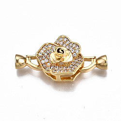 Brass Micro Pave Clear Cubic Zirconia Fold Over Clasps, Nickel Free, Flower, Real 18K Gold Plated, 35mm long, Flower: 17x16.5x11mm, Hole: 9x4mm, Clasps: 12x7x5.5mm, Hole: 3.5mm(KK-T063-105G-NF)