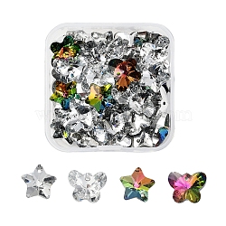 40Pcs 4 style Electroplated Glass Pendants, Silver Plated Bottom, Faceted, Butterfly & Star, Mixed Color, 12~13x14.5~15x7~8mm, Hole: 1mm, 10pcs/style(EGLA-YW0001-13)