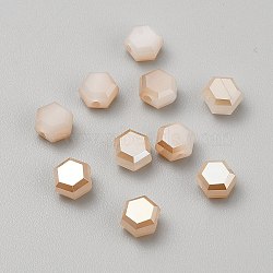 Electroplate Imitation Jade Glass Beads, Hexagon, Half Rainbow Plated, Faceted, PeachPuff, 5x6x3mm, Hole: 1.2mm(EGLA-WH20001-02G)