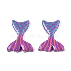 Handmade Polymer Clay Beads, with Glitter Powder, Half Drilled, Mermaid Tail, Purple, 25x19x4mm, Half Hole: 0.9mm(CLAY-N010-051A)