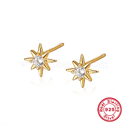 Sterling Silver Stud Earrings for Women, Star, Golden, 7.2mm(PD9987-1)