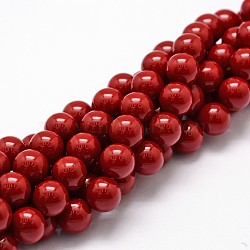 Shell Pearl Beads Strands, Grade A, Round, Dark Red, 8mm, Hole: 0.9mm, about 47pcs/strand, 15.5 inch(X-BSHE-L026-01-8mm)