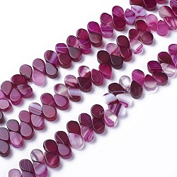 Dyed Natural Agate Beads Strands, Top Drilled Beads, Teardrop, Fuchsia, 7.5~8x5~5.5x2.5~3mm, Hole: 1mm, about 112pcs/strand, 15.3 inch(38.9cm)(G-F595-A18)