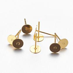 Stud Earring Settings, Lead Free and Cadmium Free, Brass Head and Stainless Steel Pin, Golden, Tray: 6mm, Pin: 12mm(KK-C2896-G-1)