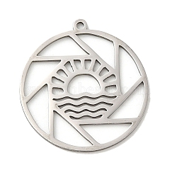 Non-Tarnish 201 Stainless Steel Pendants, Sun-Wave Circle, Stainless Steel Color, 27x25x1mm, Hole: 1.4mm(STAS-B049-02P)