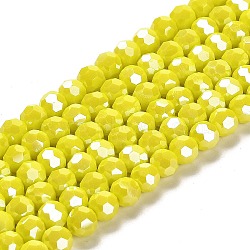 Opaque Glass Beads Strands, Faceted, Round, Yellow, 6mm, Hole: 1mm, about 98~100pcs/strand, 20.39~20.59 inch(51.8~52.3cm)(EGLA-A035-P6mm-A04)