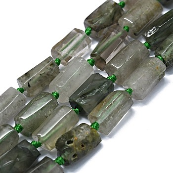 Natural Green Rutilated Quartz Beads Strands, Nuggets, 11~14x6~8mm, Hole: 0.9mm, about 28~32pcs/strand, 15.75''(40cm)