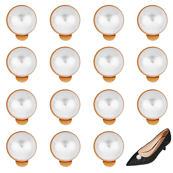 PandaHall Elite 16Pcs Plastic Imitation Pearl Shoe Decoration, Alloy Detachable Shoe Buckle Clips, Half Round, Light Gold, 18.5~19x9.5mm