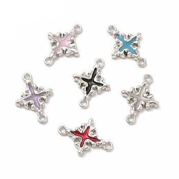 Rack Plating Alloy Enamel Connector Charms, Cadmium Free & Nickel Free & Lead Free, Platinum, Cross Links, Mixed Color, 21x15x2.5mm, Hole: 1.6mm