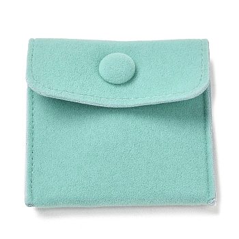 Velvet Jewelry Storage Pouches, Square Jewelry Bags with Snap Fastener, for Earrings, Rings Storage, Turquoise, 69~70x70.5~71x9mm