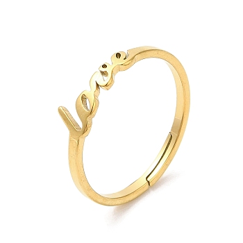 Ion Plating(IP) 304 Stainless Steel Finger Rings, Word Love Adjustable Rings for Women, Real 18K Gold Plated, Inner Diameter: 17mm