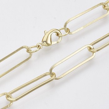 Brass Flat Oval Paperclip Chain Necklace Making, with Lobster Claw Clasps, Light Gold, 19.68 inch(50cm), Link: 22x6x1mm