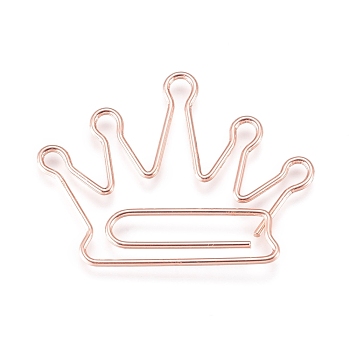 Crown Shape Iron Paperclips, Cute Paper Clips, Funny Bookmark Marking Clips, Rose Gold, 28x37x1mm