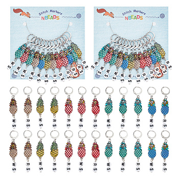 Alloy Enamel & Acrylic Pendant Locking Stitch Markers, 304 Stainless Steel Leverback Earring Stitch Marker, Pineapple with Number, Mixed Color, 5.8cm, 12pcs/set
