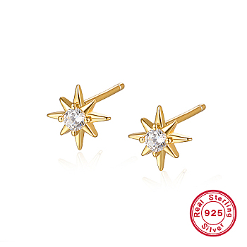 Sterling Silver Stud Earrings for Women, Star, Golden, 7.2mm