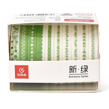 DIY Scrapbook Decorative Paper Tapes, Adhesive Tapes, Gift Wrapping Tape, for DIY Scrapbooking Supplie Gift Decoration, Lime Green, 0.5cm, about 2m/roll, 10rolls/box