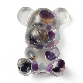 Resin Display Decorations, with Natural Fluorite Chips Inside, Bear, 53.5~53.8x41~41.5x17.5~21mm
