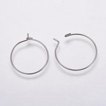 316 Surgical Stainless Steel Hoop Earrings Findings, Wine Glass Charms Findings, Stainless Steel Color, 20x0.7mm, Inner Diameter: 19mm, 21 Gauge